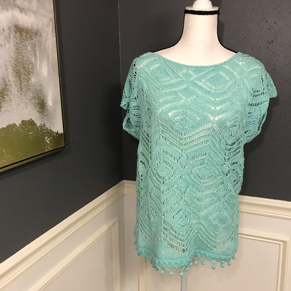 Lilly Pulitzer Aqua Crochet Blouse